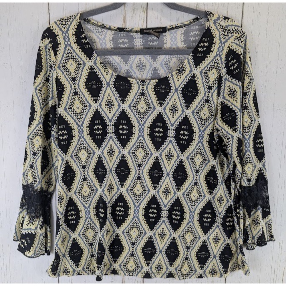 Susan Lawrence Size Medium‎ Multicolor Geometric Pattern Long Sleeve Blouse